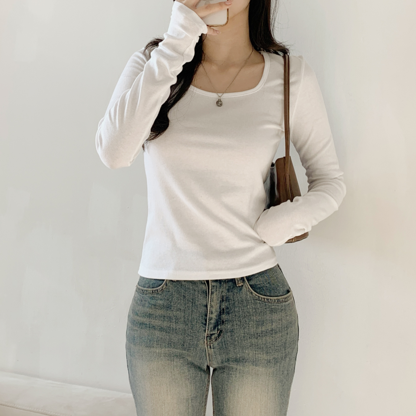 リブスクエアネックスリム長袖Tシャツ | 詳細画像2