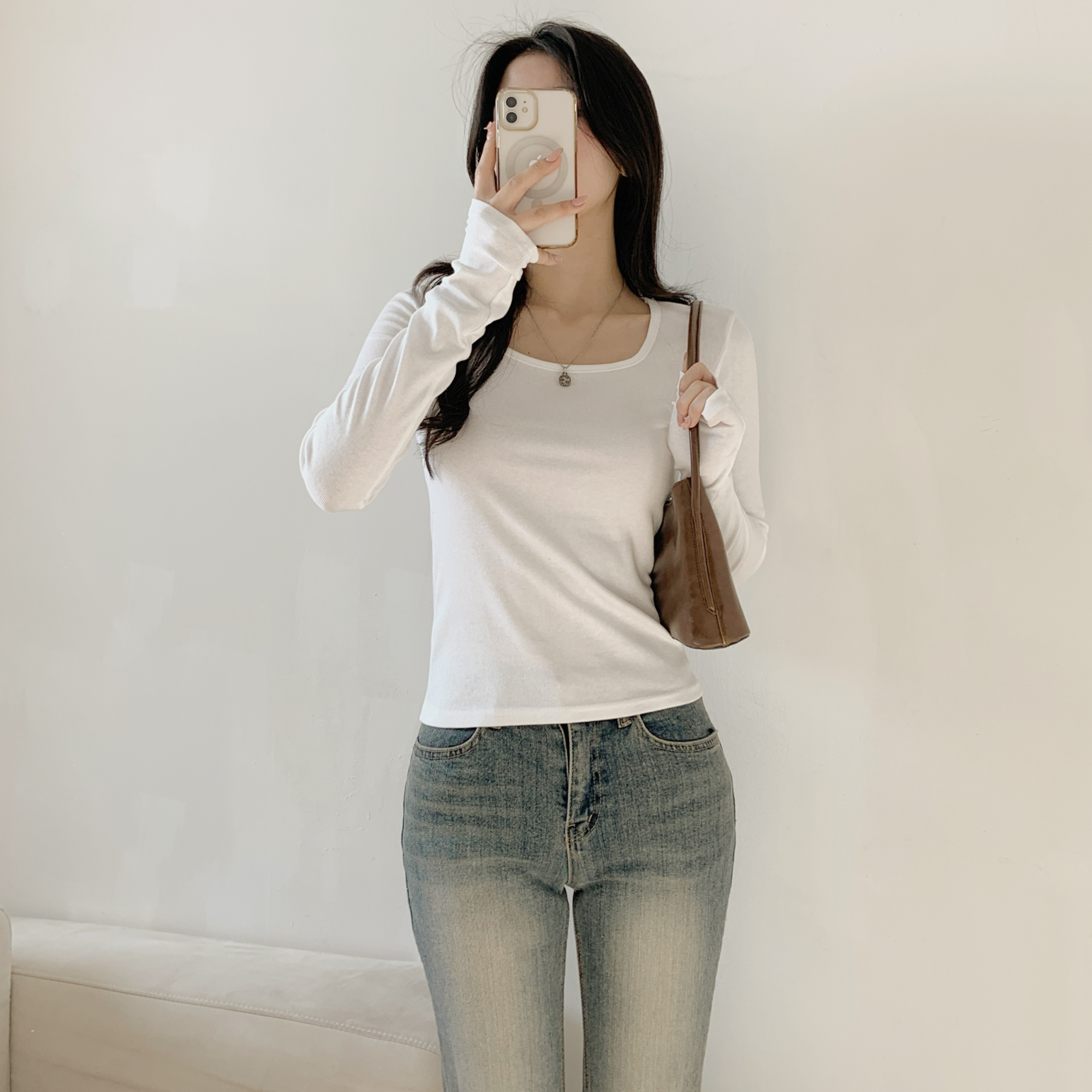 リブスクエアネックスリム長袖Tシャツ | 詳細画像7