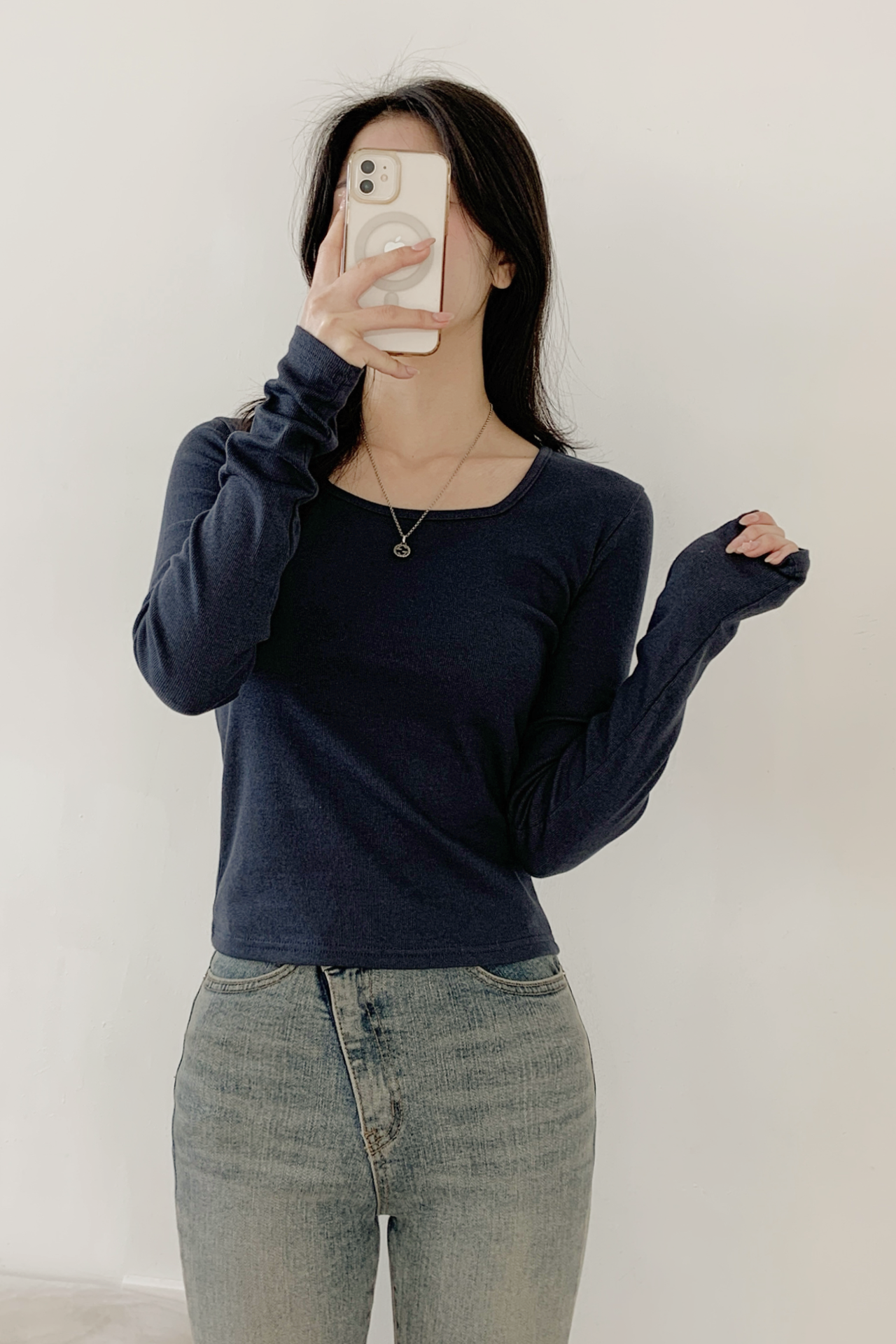 リブスクエアネックスリム長袖Tシャツ | 詳細画像14