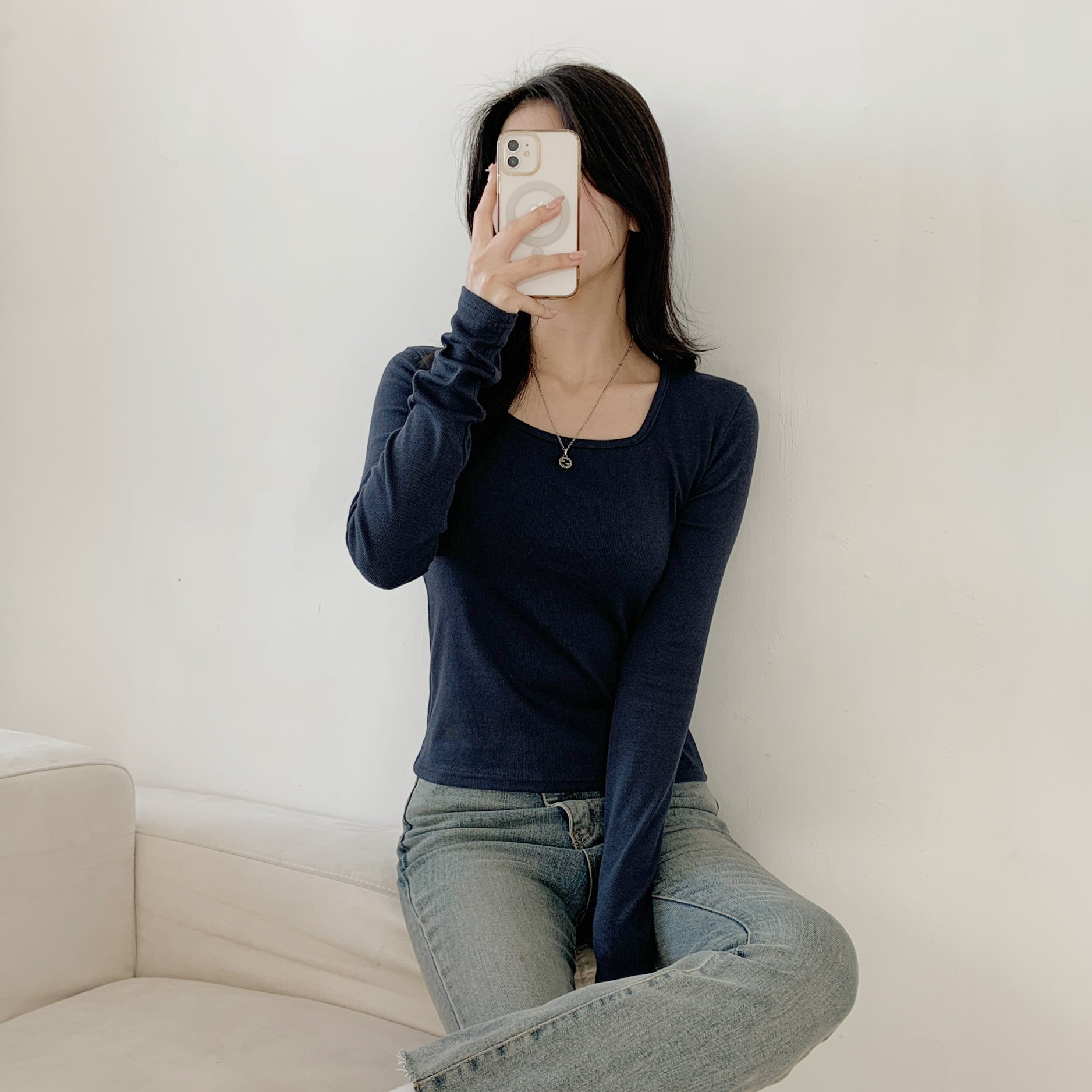 リブスクエアネックスリム長袖Tシャツ | 詳細画像12