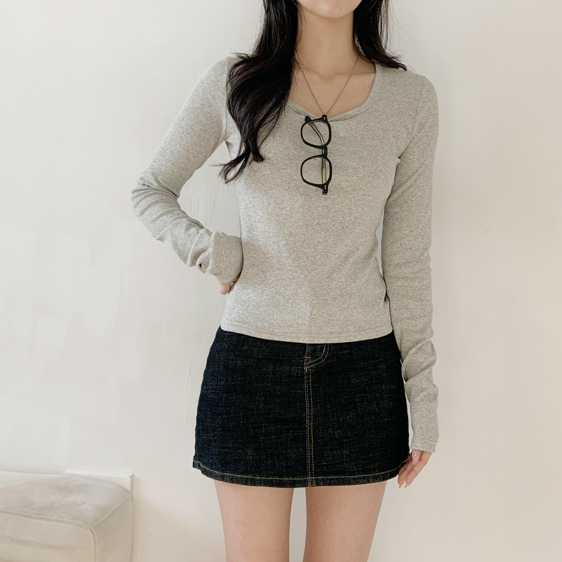 リブスクエアネックスリム長袖Tシャツ | 詳細画像16