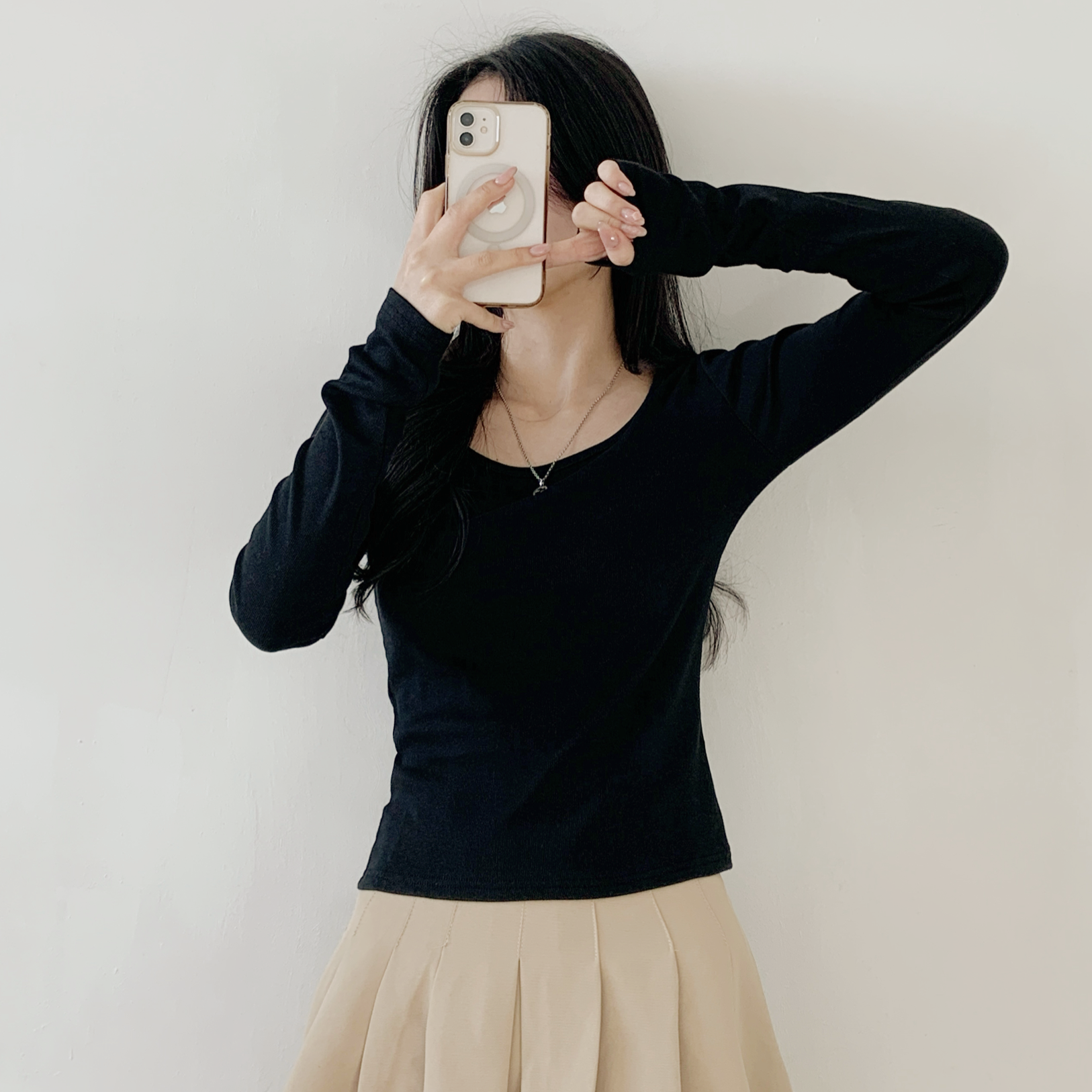 リブスクエアネックスリム長袖Tシャツ | 詳細画像9