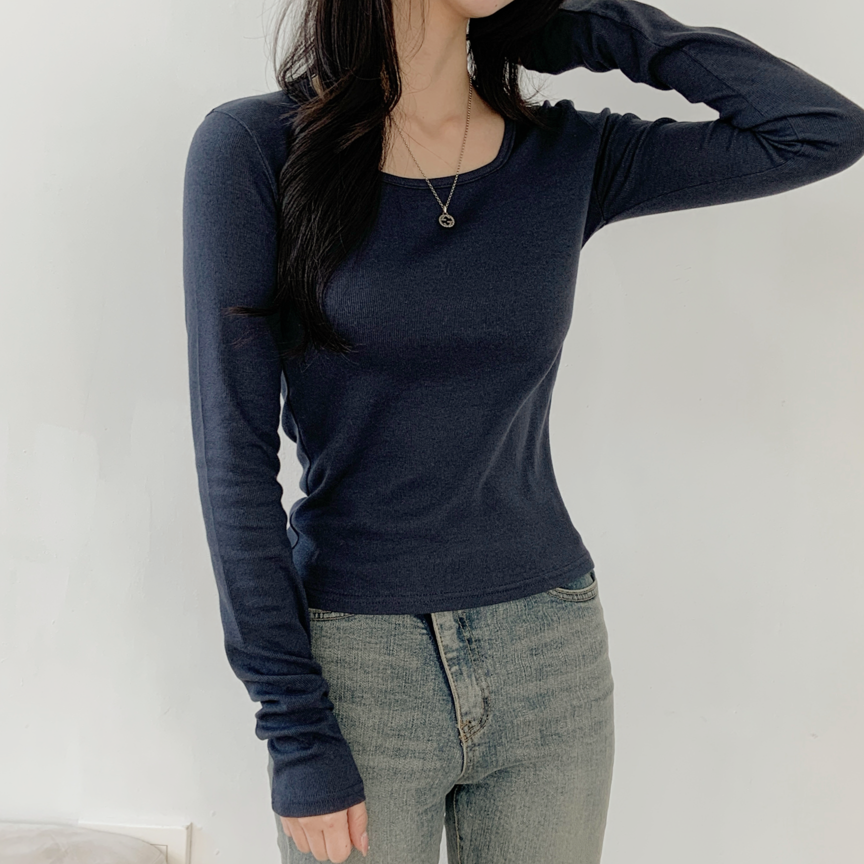 リブスクエアネックスリム長袖Tシャツ | 詳細画像15