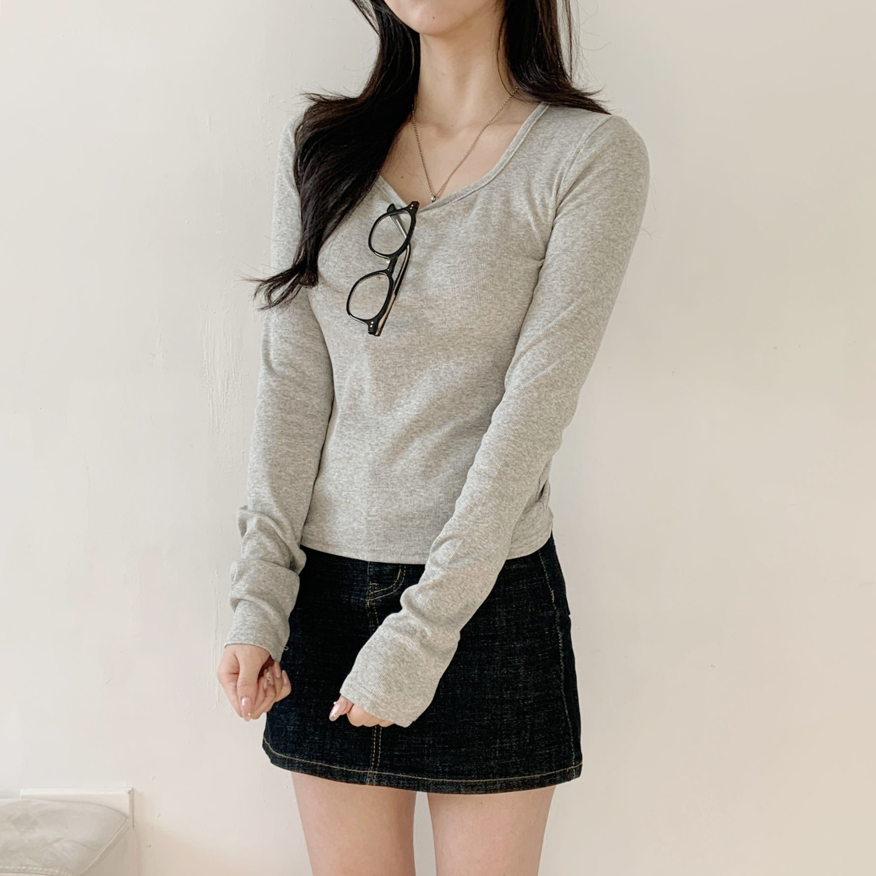 リブスクエアネックスリム長袖Tシャツ | 詳細画像17