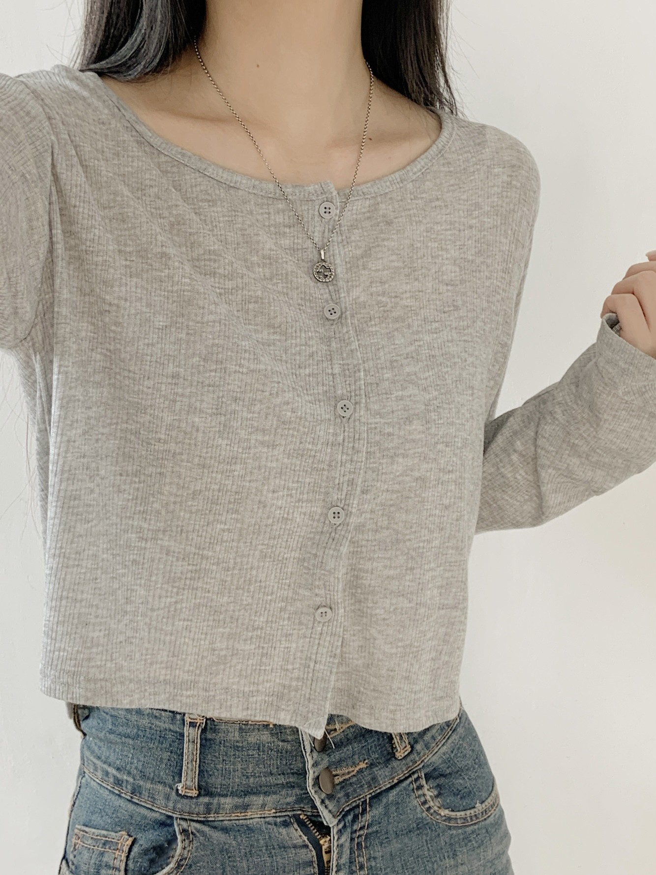 ボタンラウンドネックパステルカーディガン | 詳細画像15