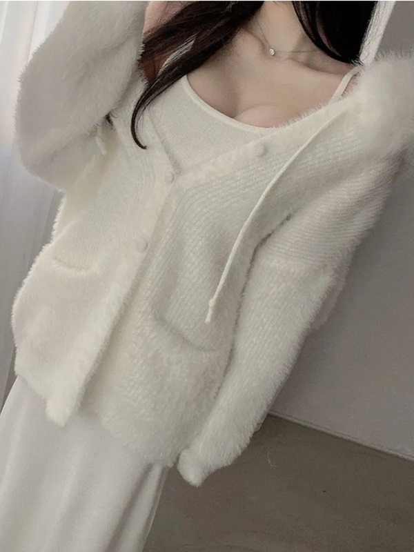 エコファーボタンフードドローストリングポケットカーディガン | 詳細画像2