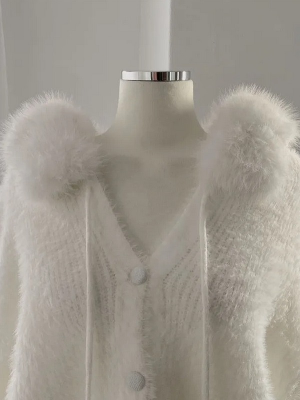 エコファーボタンフードドローストリングポケットカーディガン | 詳細画像8