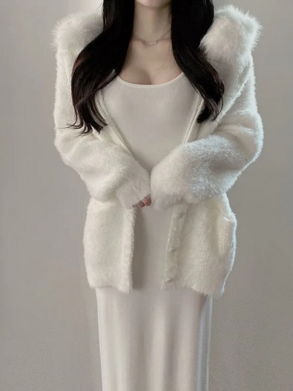 エコファーボタンフードドローストリングポケットカーディガン | 詳細画像7