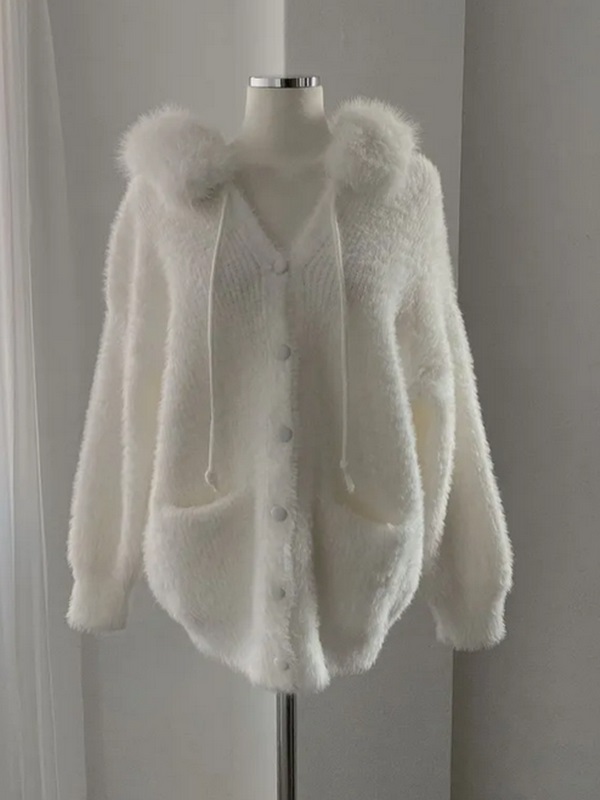 エコファーボタンフードドローストリングポケットカーディガン | 詳細画像11