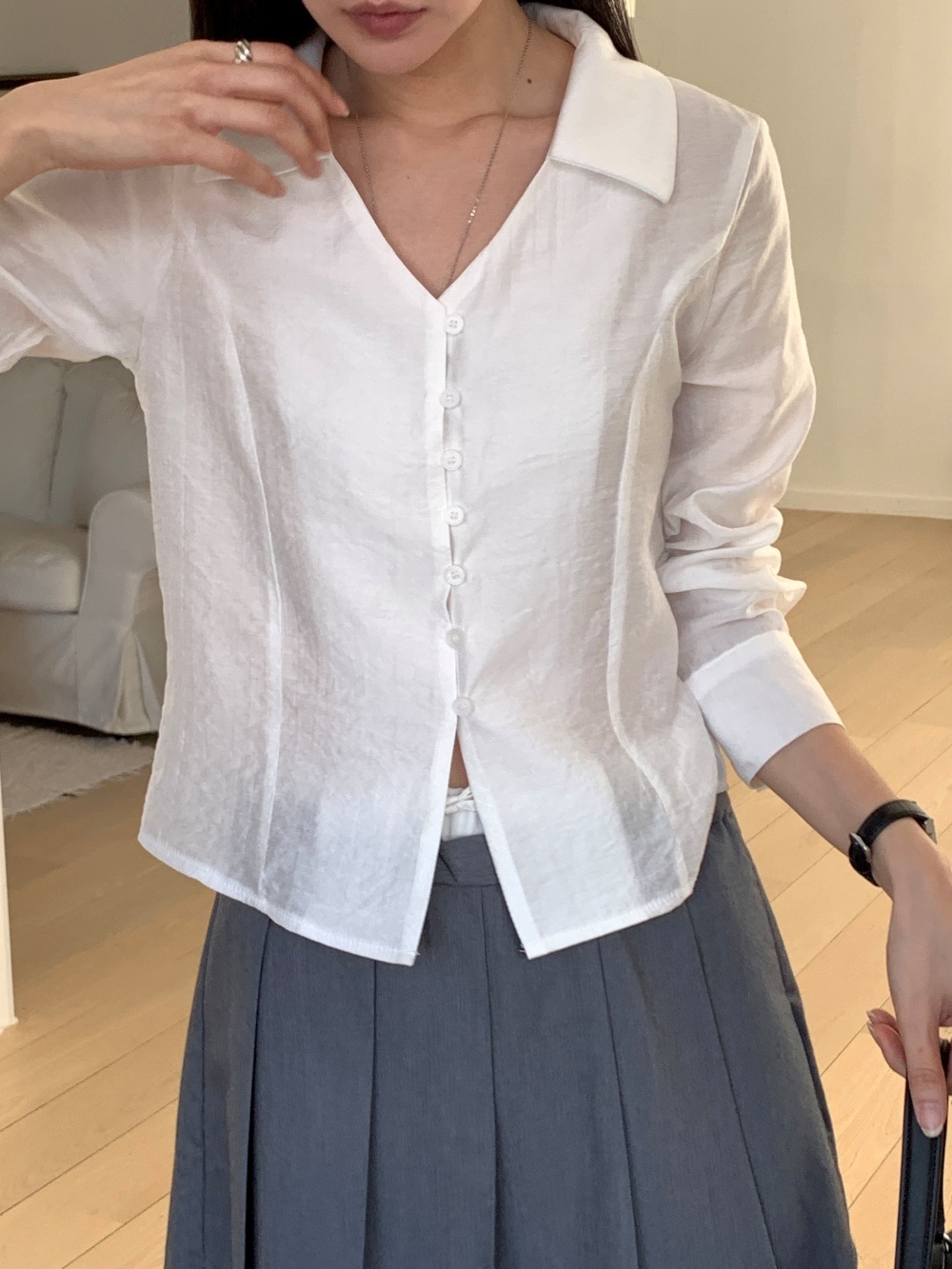 ボタンカラーVネックブラウス | 詳細画像9