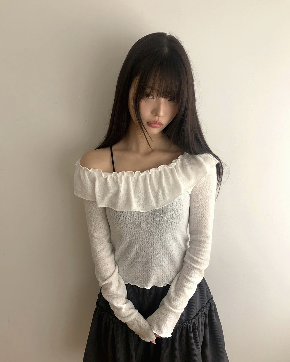 フリルオフショルダーベルスリーブ長袖Tシャツ | レディース