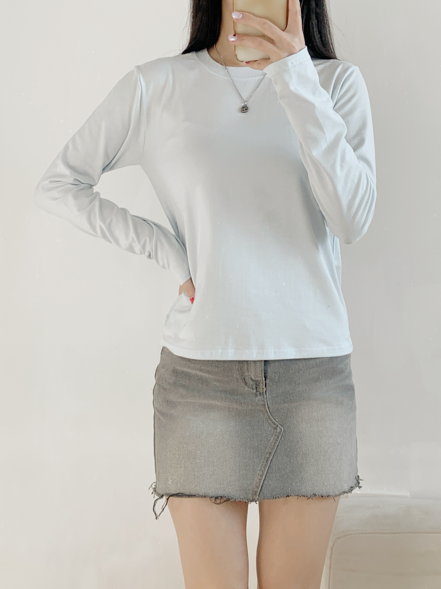 ラウンドネックベーシック長袖無地Tシャツ | 詳細画像15