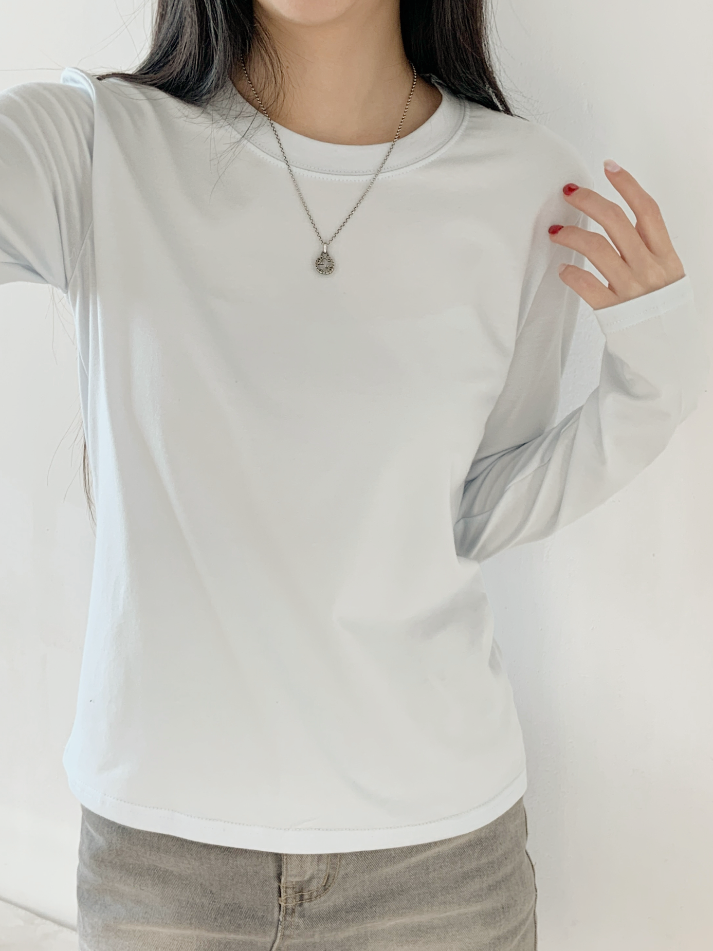 ラウンドネックベーシック長袖無地Tシャツ | 詳細画像14