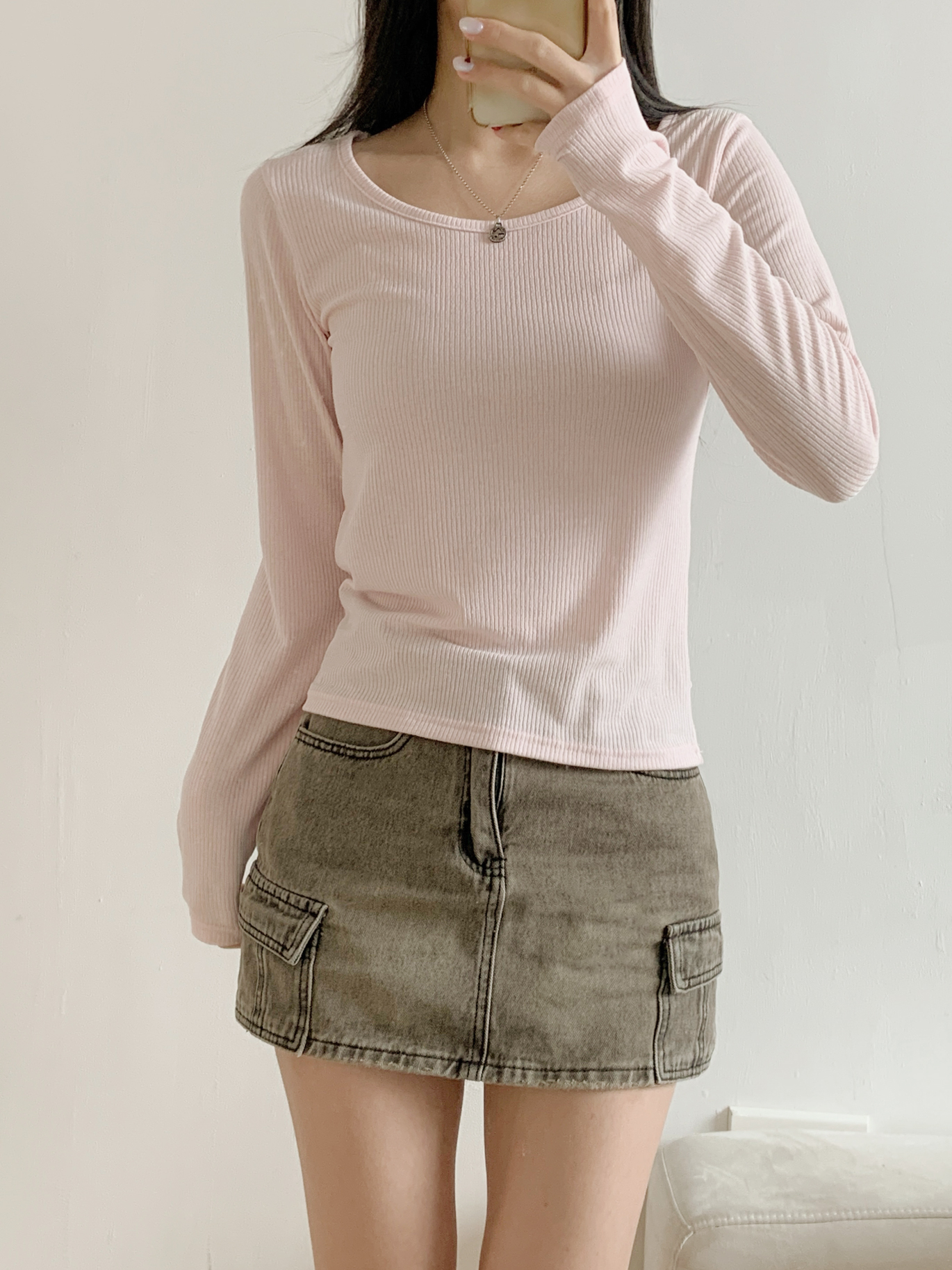 リブUネックスリムTシャツ | 詳細画像4