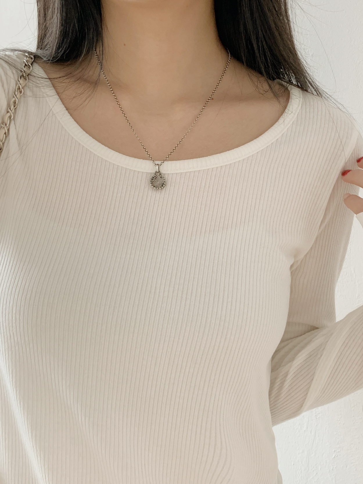 リブUネックスリムTシャツ | 詳細画像7