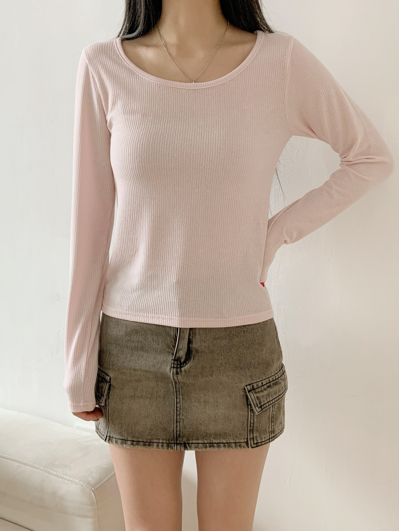 リブUネックスリムTシャツ | 詳細画像2