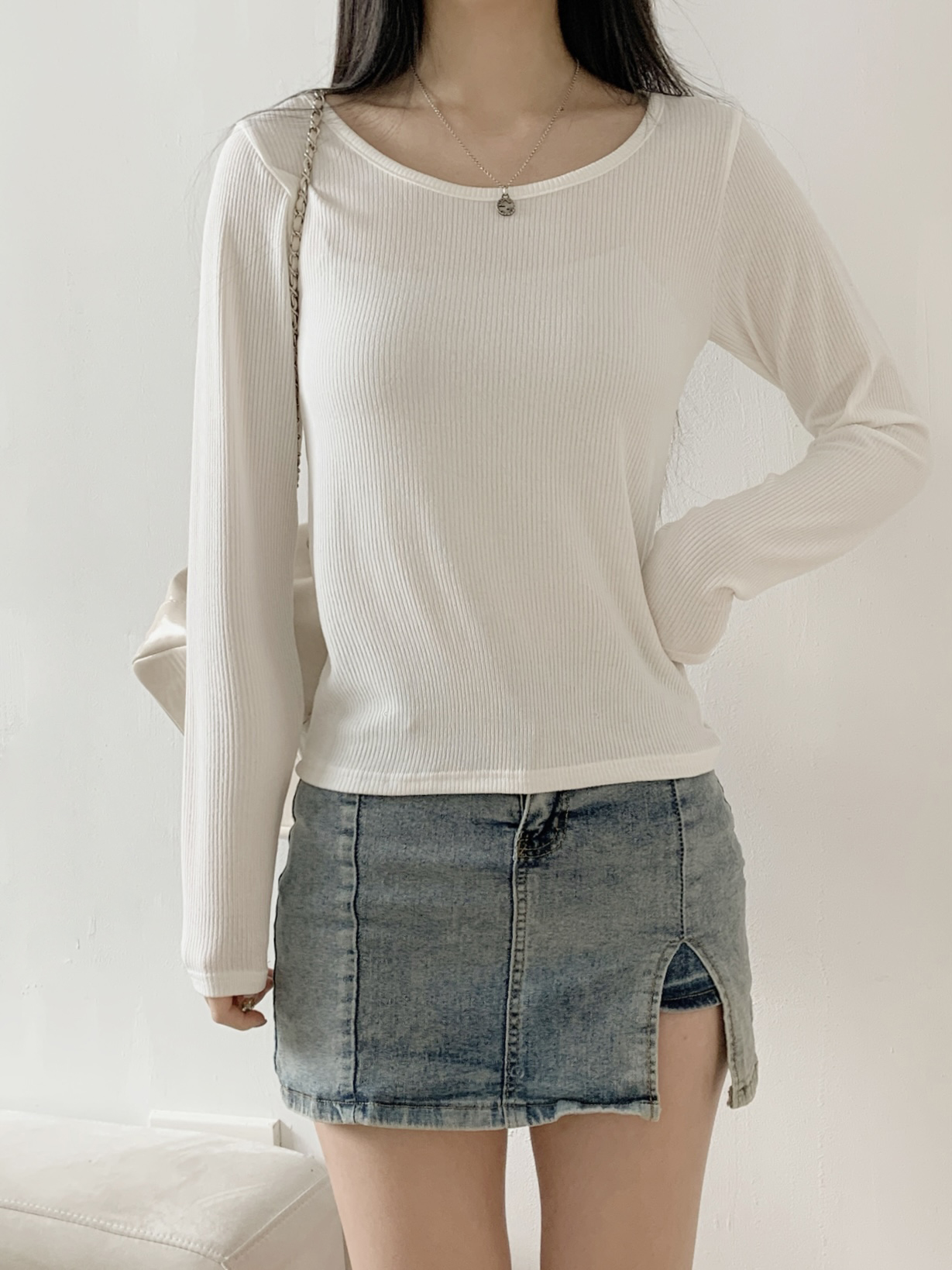 リブUネックスリムTシャツ | 詳細画像8