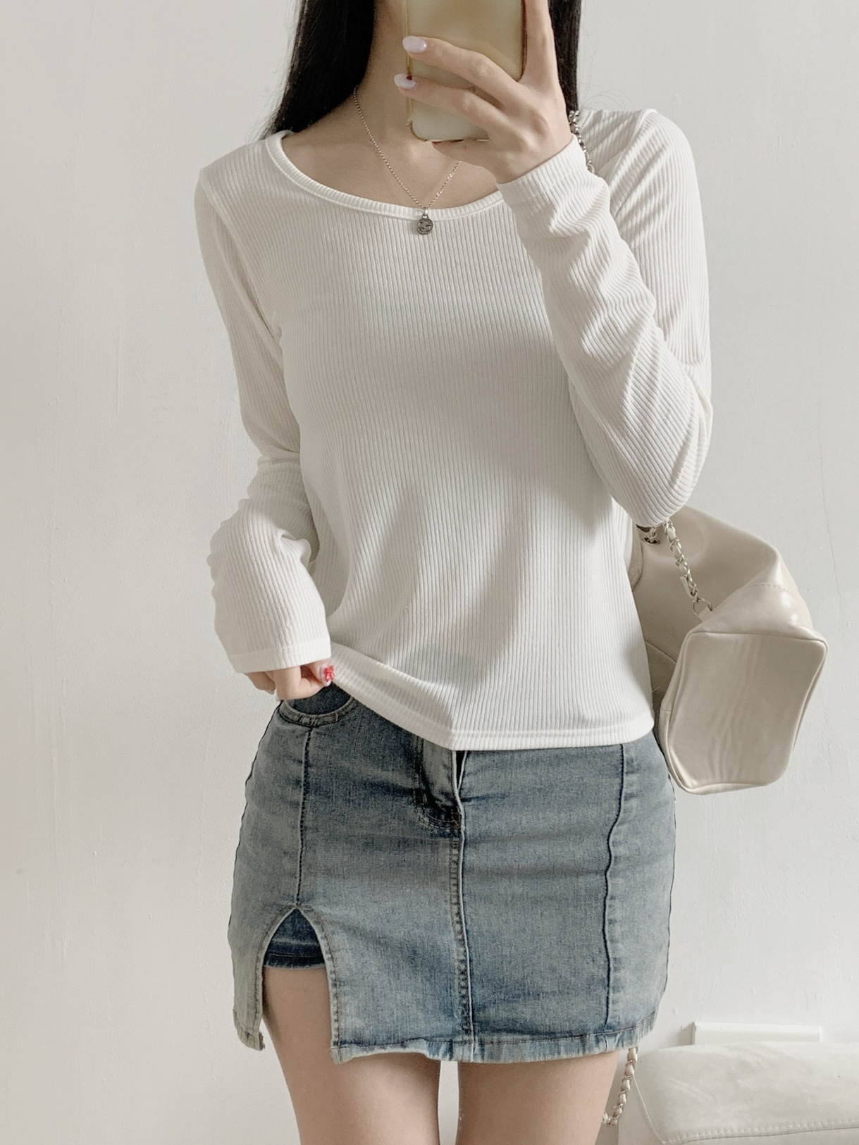 リブUネックスリムTシャツ | 詳細画像11