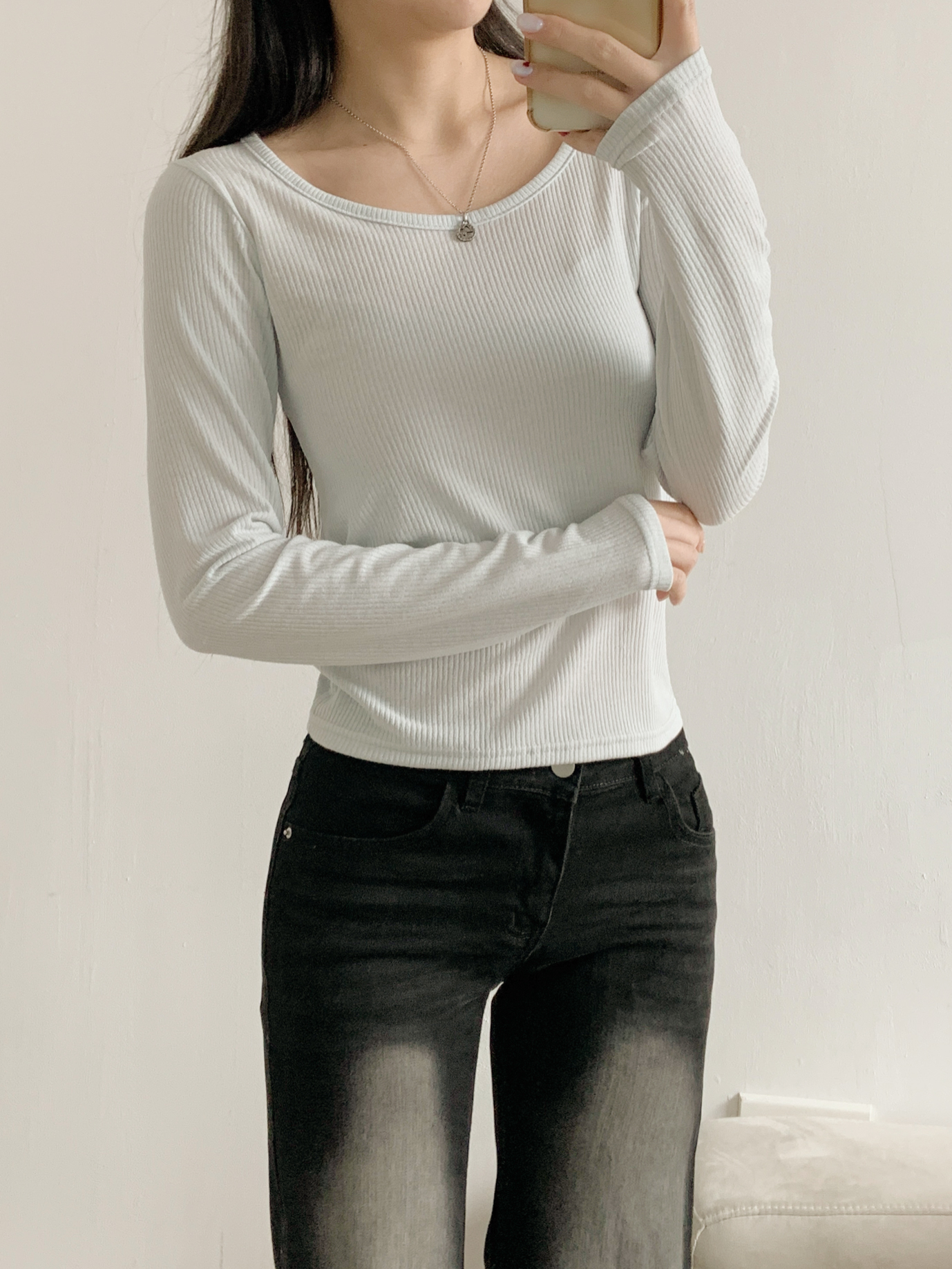 リブUネックスリムTシャツ | 詳細画像12