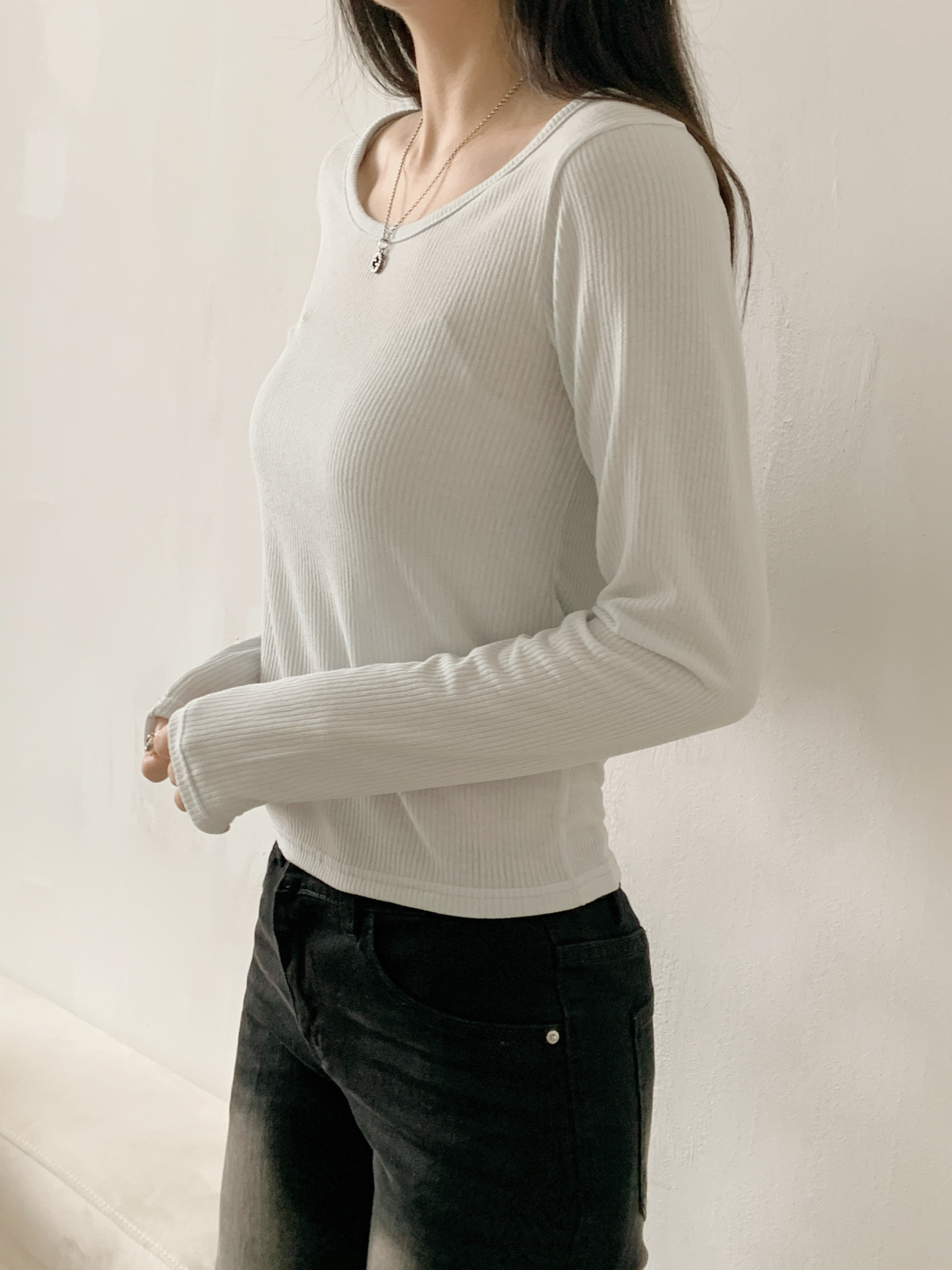 リブUネックスリムTシャツ | 詳細画像13