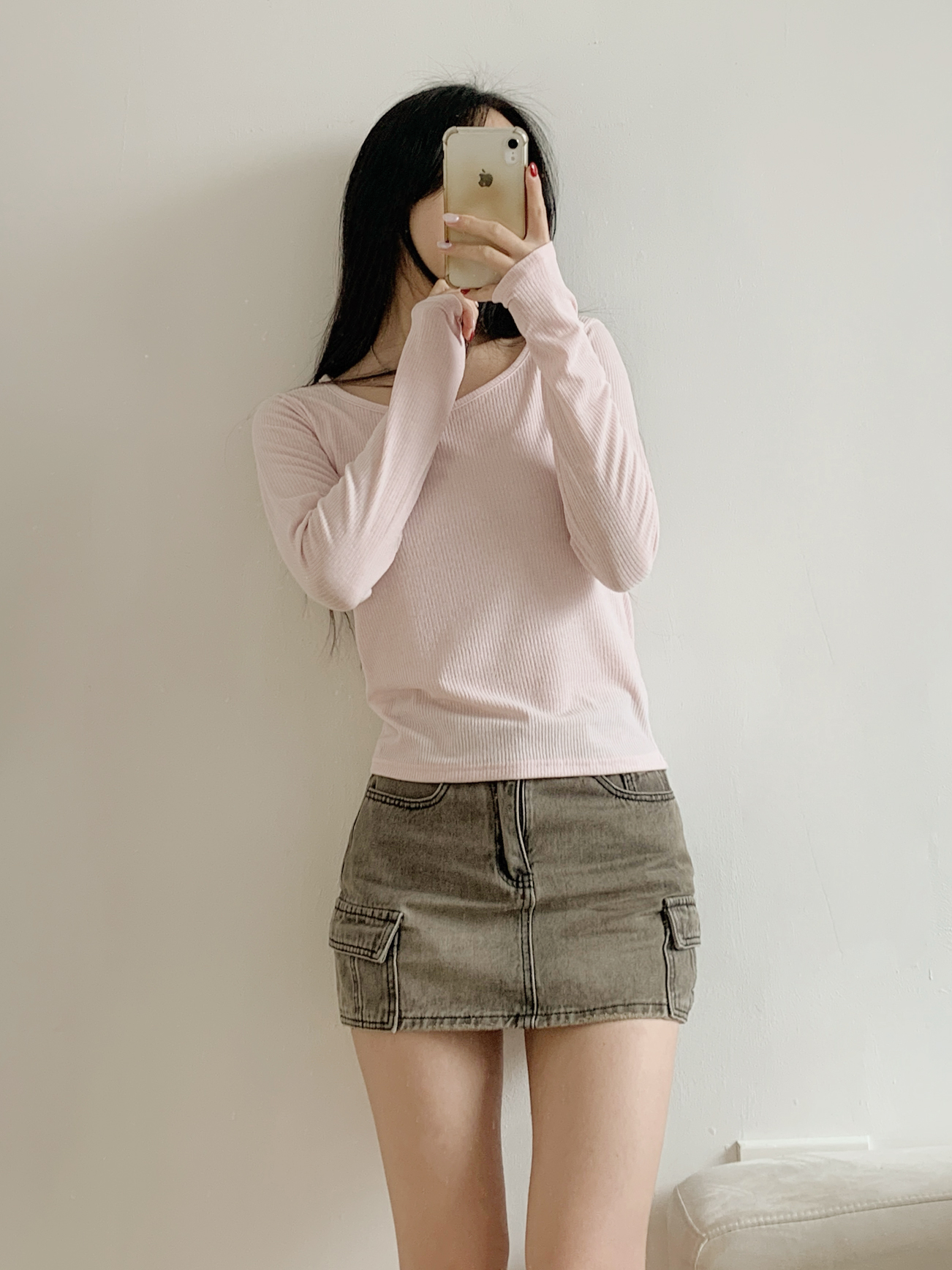 リブUネックスリムTシャツ | 詳細画像6