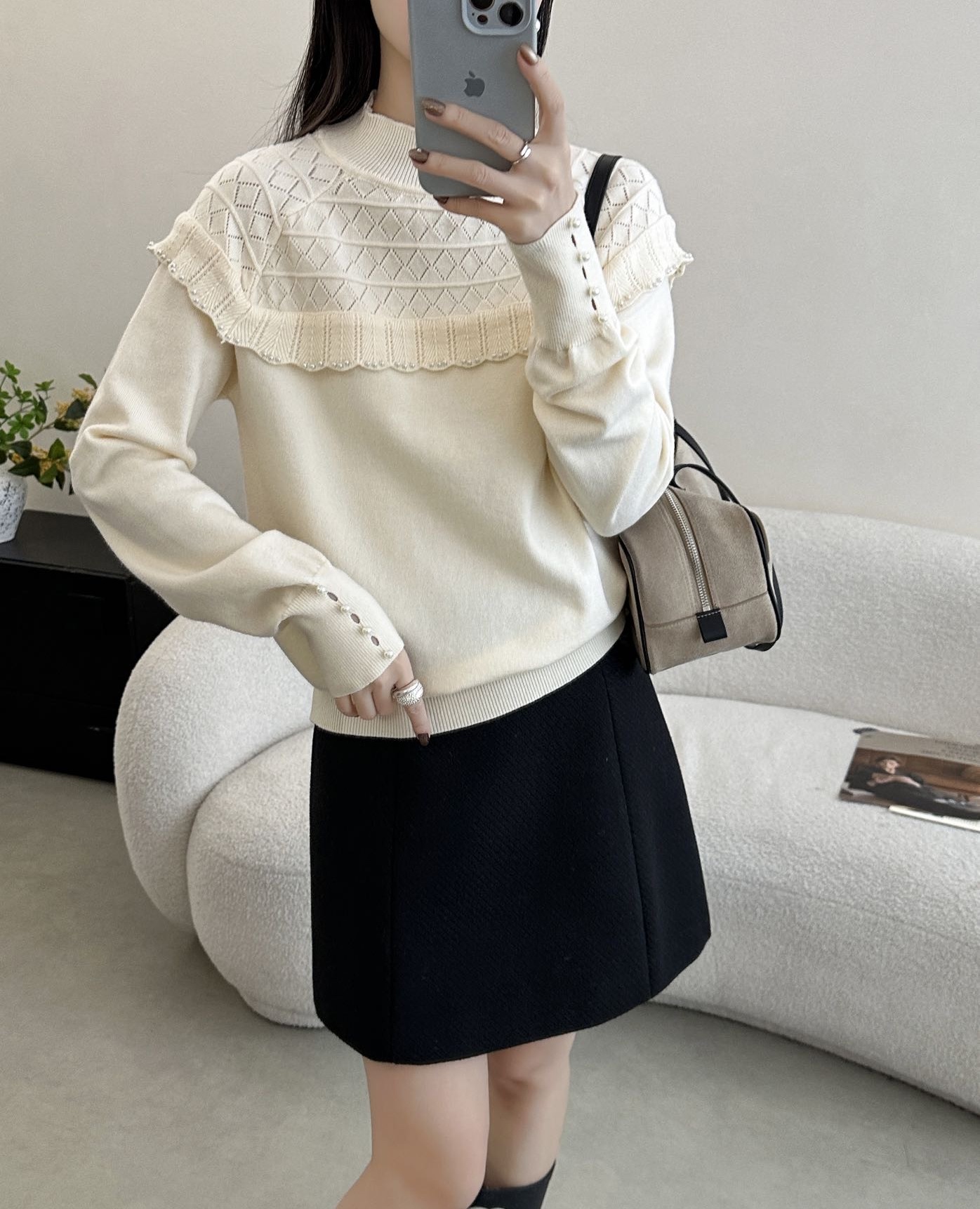 エコパールハーフネックフリル長袖ニット | 詳細画像9