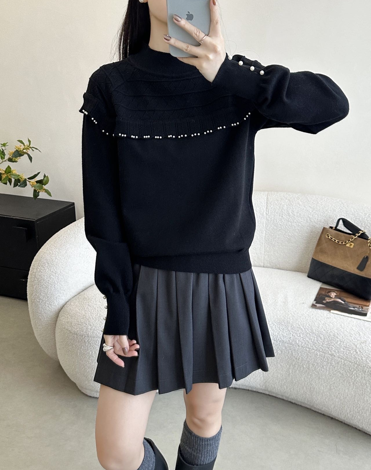 エコパールハーフネックフリル長袖ニット | 詳細画像3