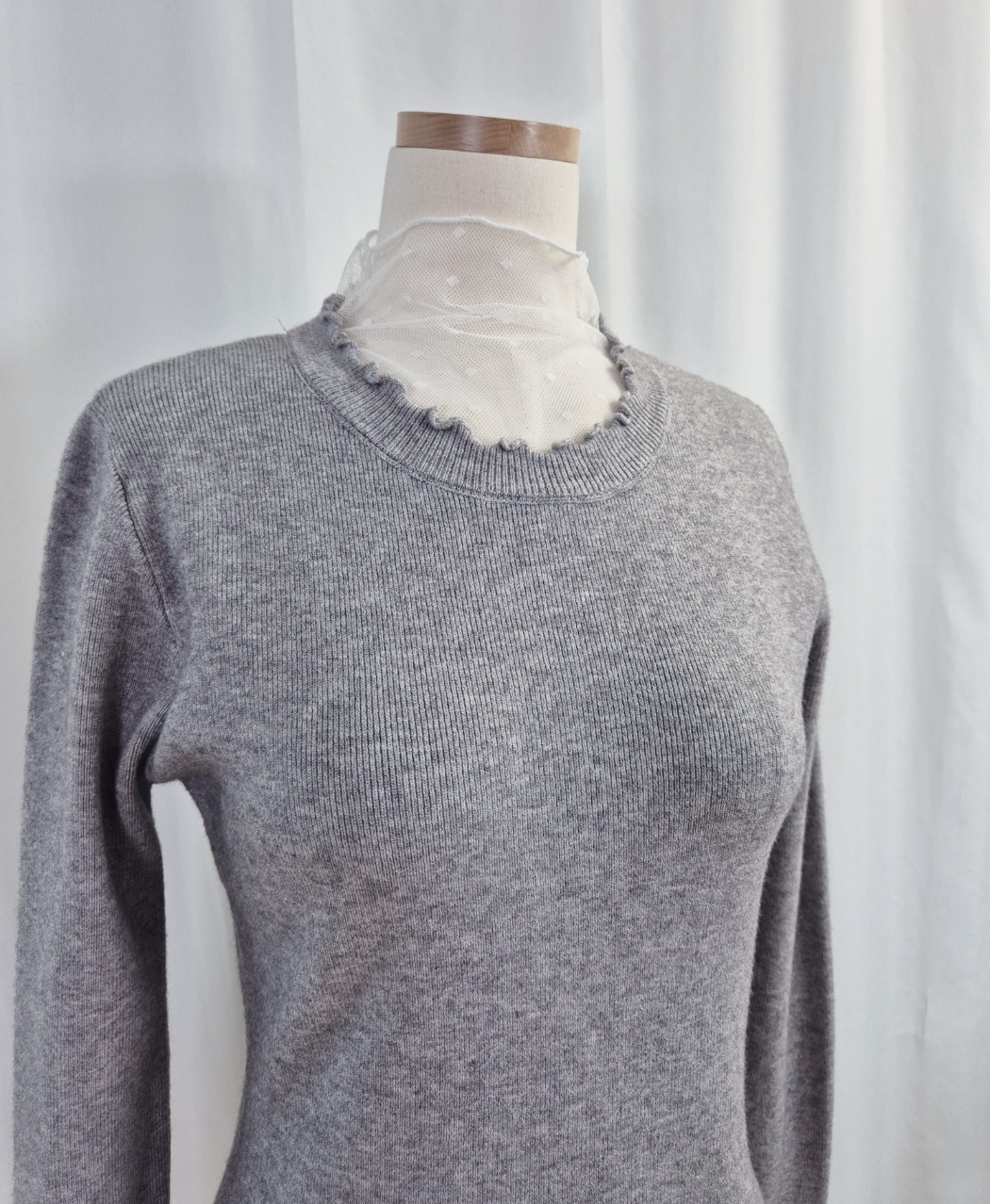 シースルーコンビスリムレイヤード風長袖ドットニット | 詳細画像15