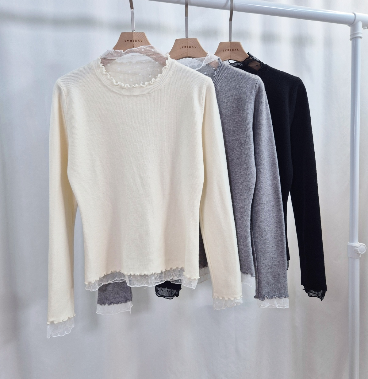 シースルーコンビスリムレイヤード風長袖ドットニット | 詳細画像16