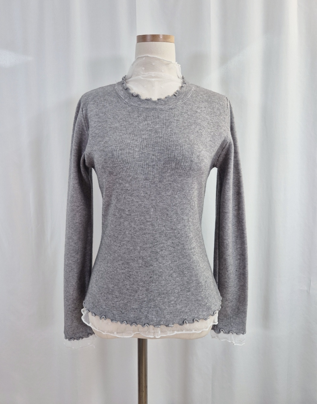 シースルーコンビスリムレイヤード風長袖ドットニット | 詳細画像13