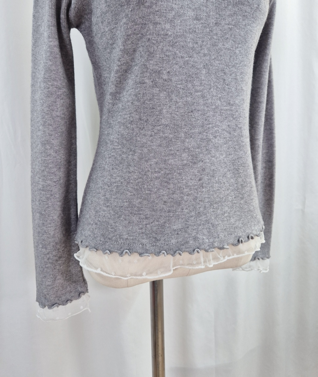 シースルーコンビスリムレイヤード風長袖ドットニット | 詳細画像14