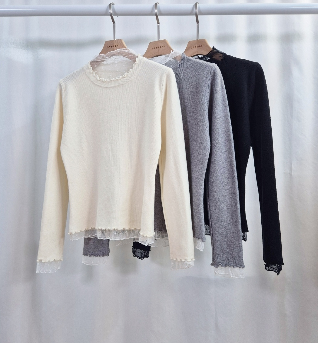 シースルーコンビスリムレイヤード風長袖ドットニット | 詳細画像8