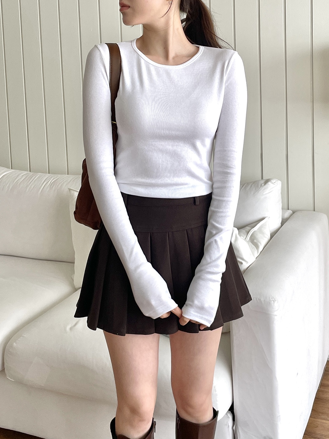 リブストレッチラウンドネックスリム長袖Tシャツ | 詳細画像19