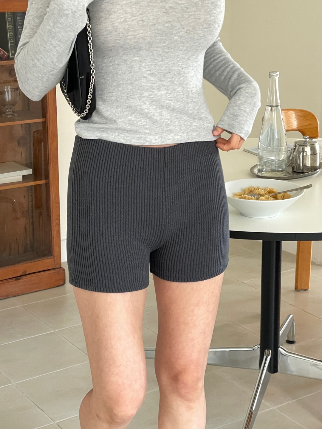リブストレッチウエストゴムショートショートパンツ | 詳細画像4