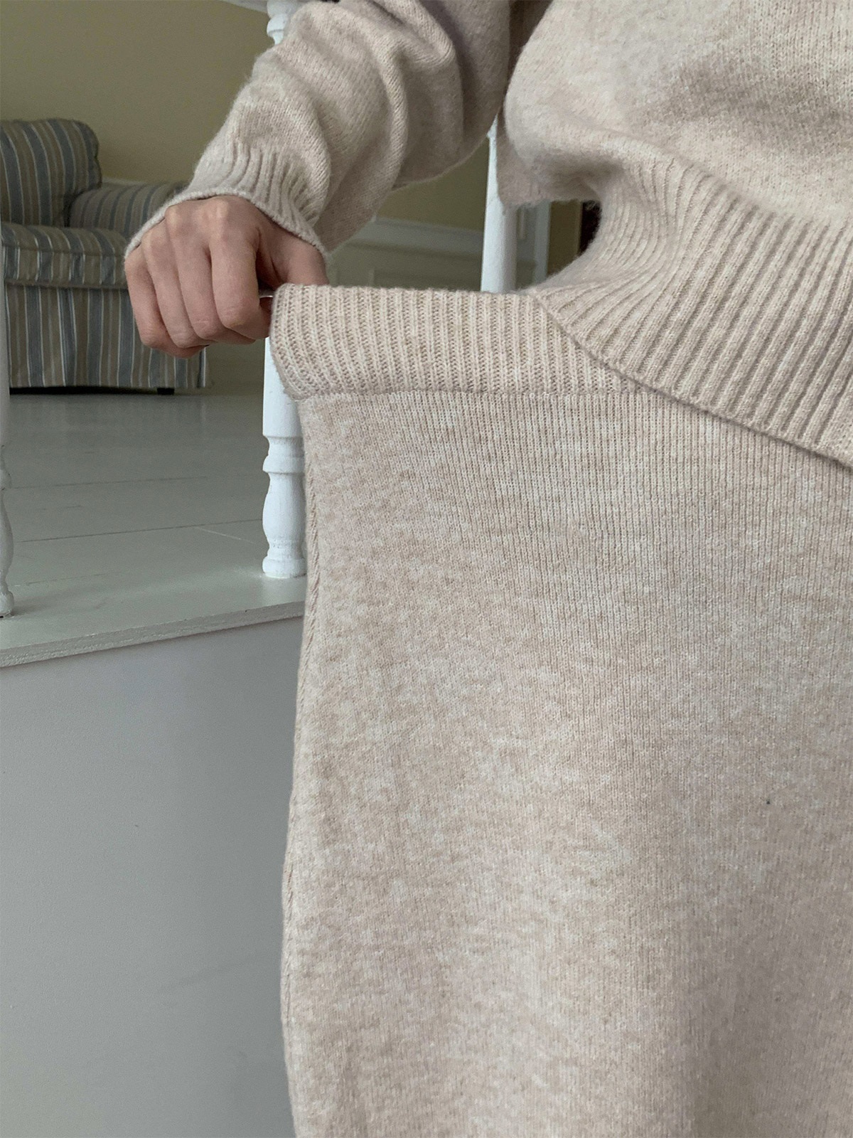 ニットボタンラウンドネックウエストゴムロング長袖セットアップスカートカーディガン3 SETショール付 | 詳細画像17