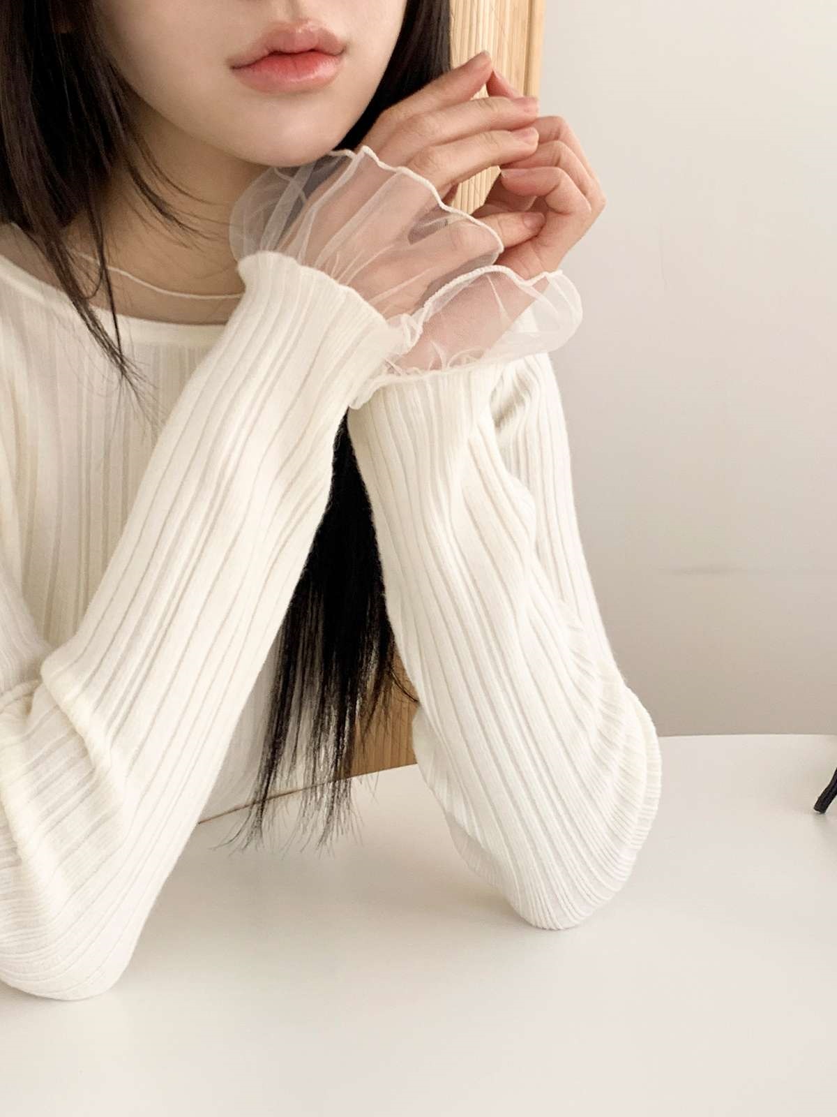 シフォンシースルーコンビスリムレイヤード風長袖ニット | 詳細画像7