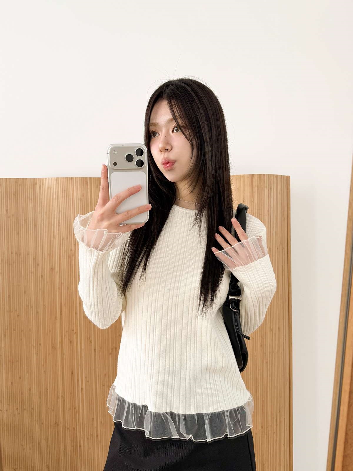 シフォンシースルーコンビスリムレイヤード風長袖ニット | 詳細画像8