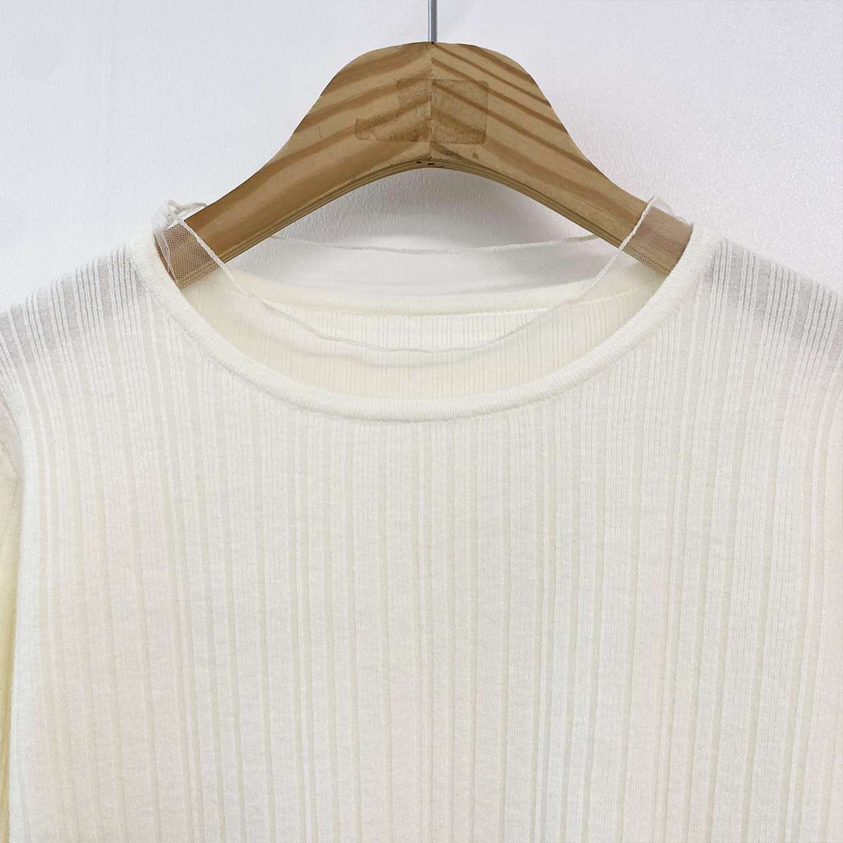 シフォンシースルーコンビスリムレイヤード風長袖ニット | 詳細画像18