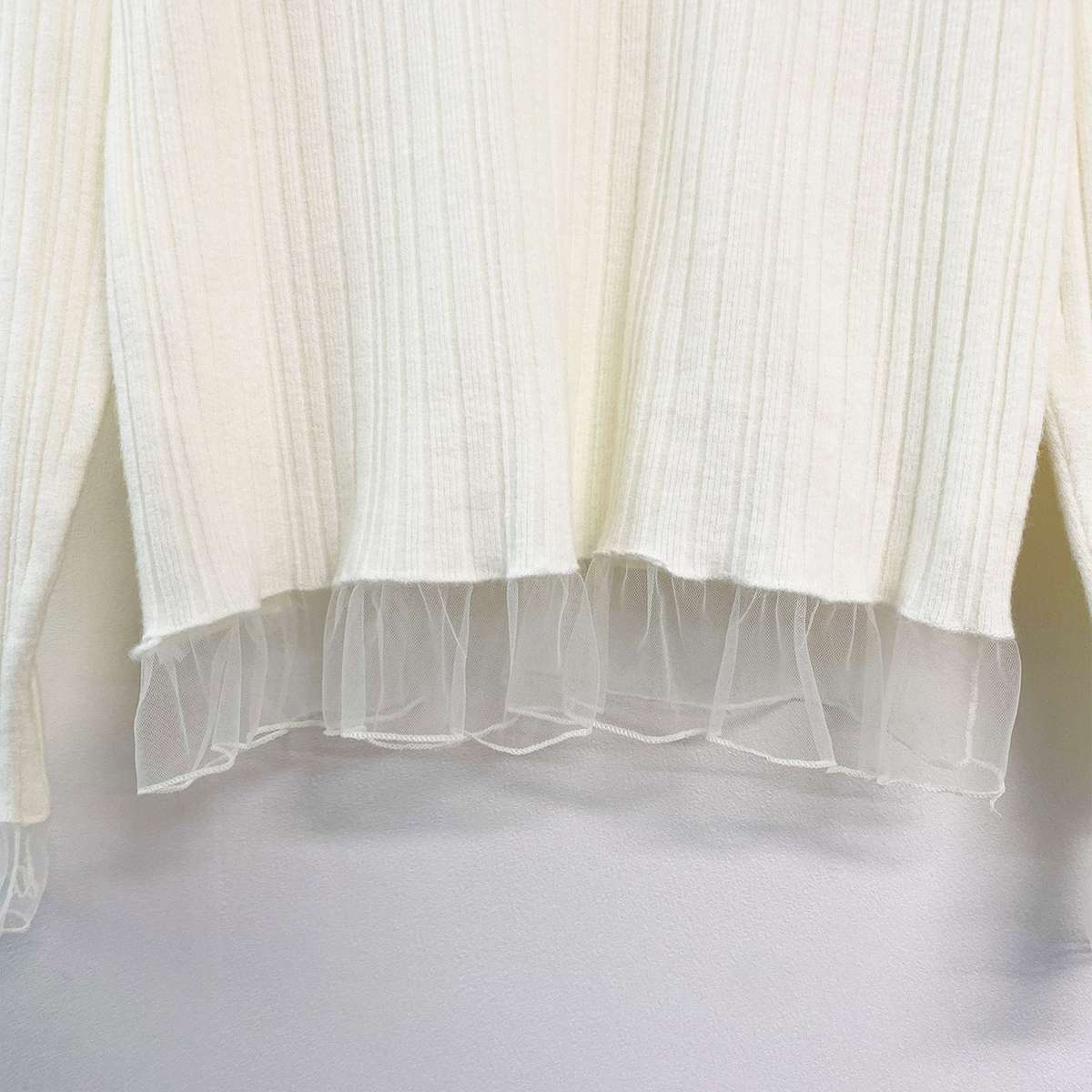 シフォンシースルーコンビスリムレイヤード風長袖ニット | 詳細画像19