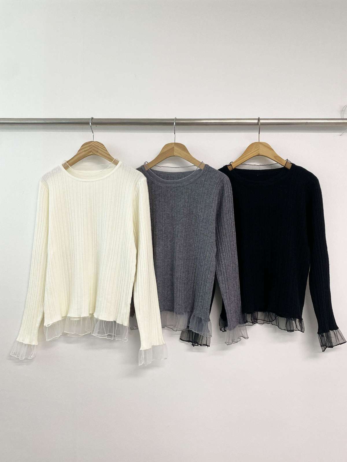 シフォンシースルーコンビスリムレイヤード風長袖ニット | 詳細画像21