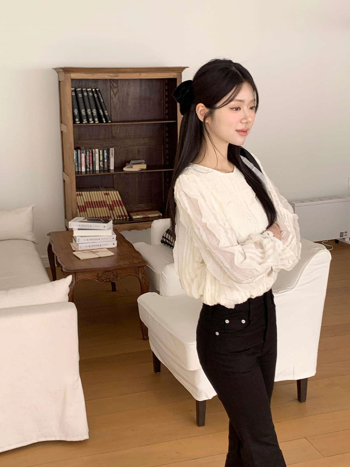 ラウンドネックフリルベーシック長袖ブラウス | 詳細画像5