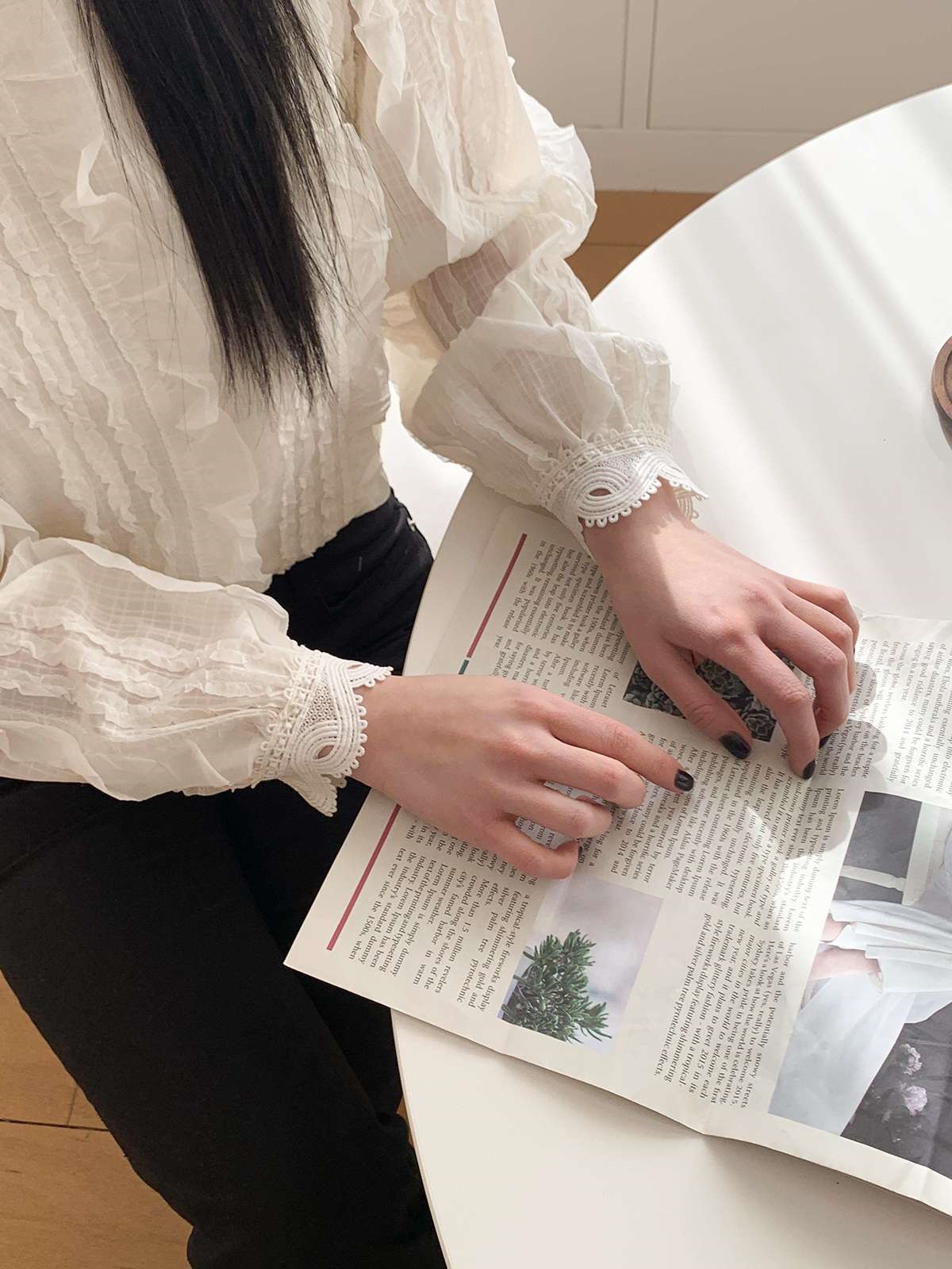 ラウンドネックフリルベーシック長袖ブラウス | 詳細画像7