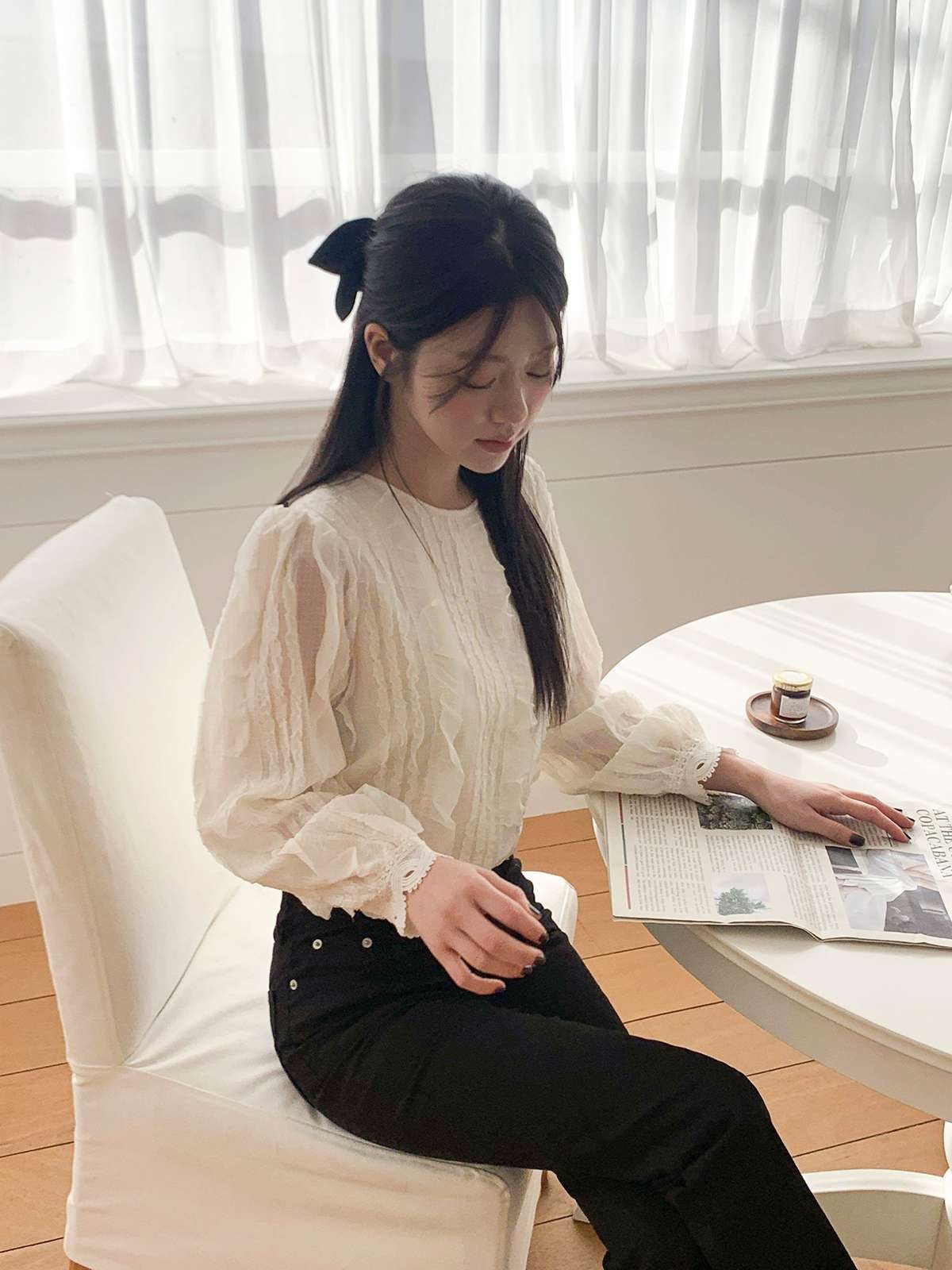 ラウンドネックフリルベーシック長袖ブラウス | 詳細画像10