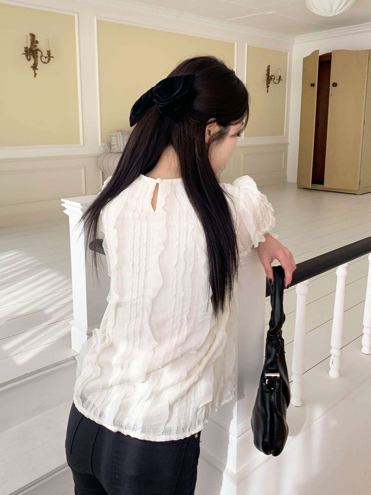 ラウンドネックフリルベーシック長袖ブラウス | 詳細画像11