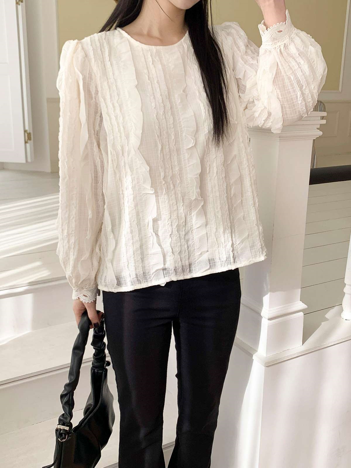 ラウンドネックフリルベーシック長袖ブラウス | 詳細画像14