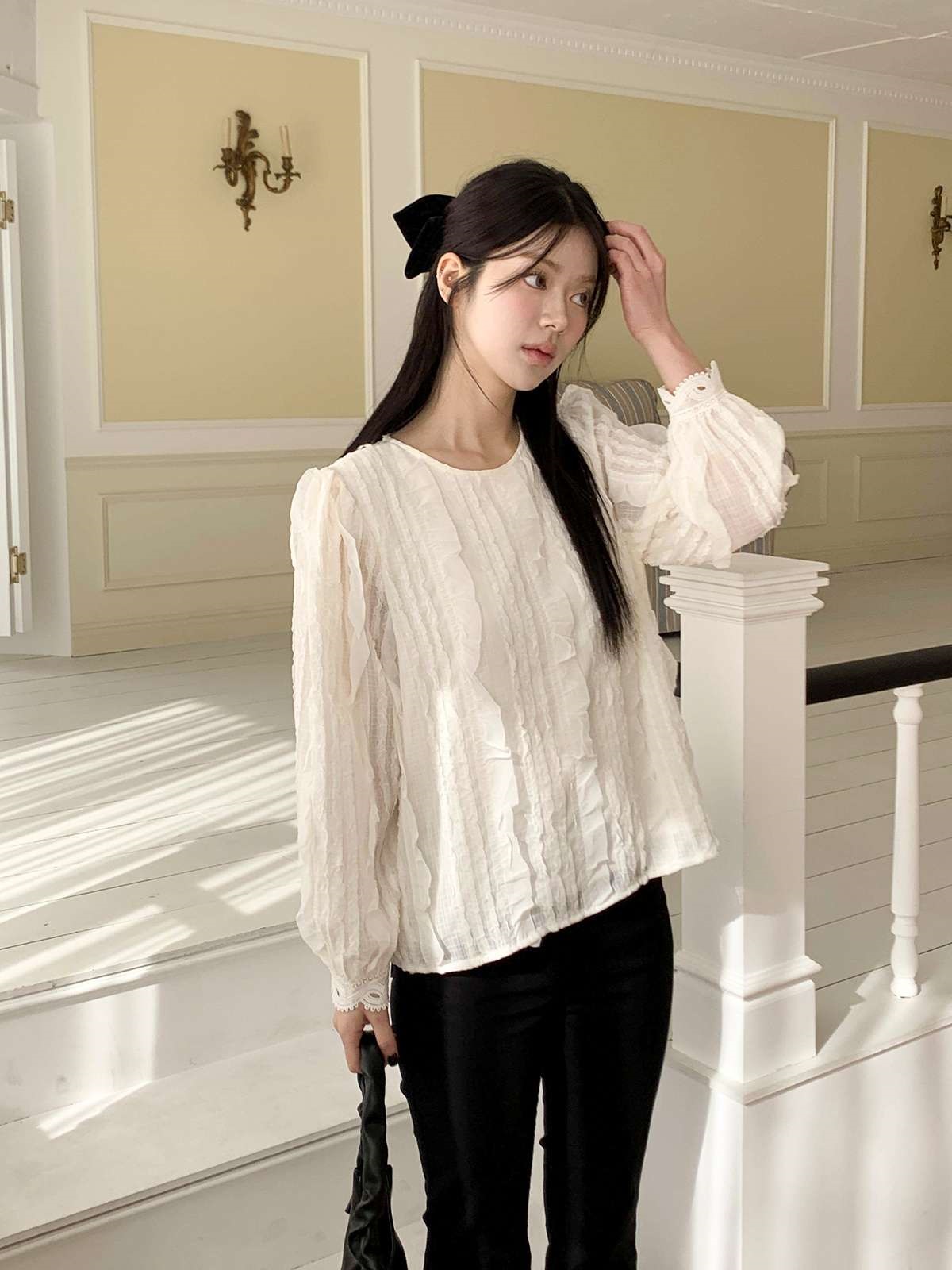 ラウンドネックフリルベーシック長袖ブラウス | 詳細画像15