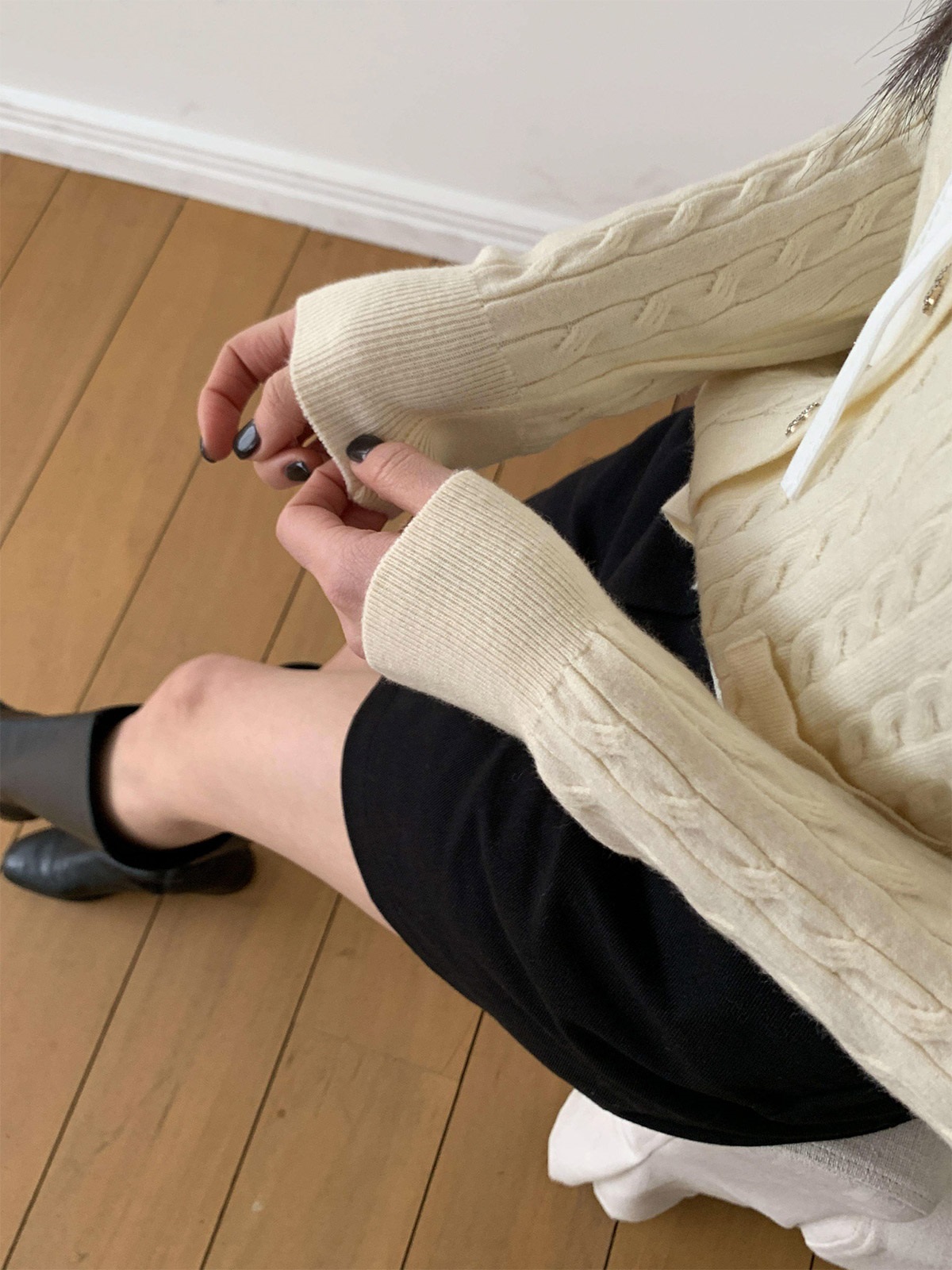 ニットコンビボタンVネックレイヤード風長袖刺繍カーディガン | 詳細画像10