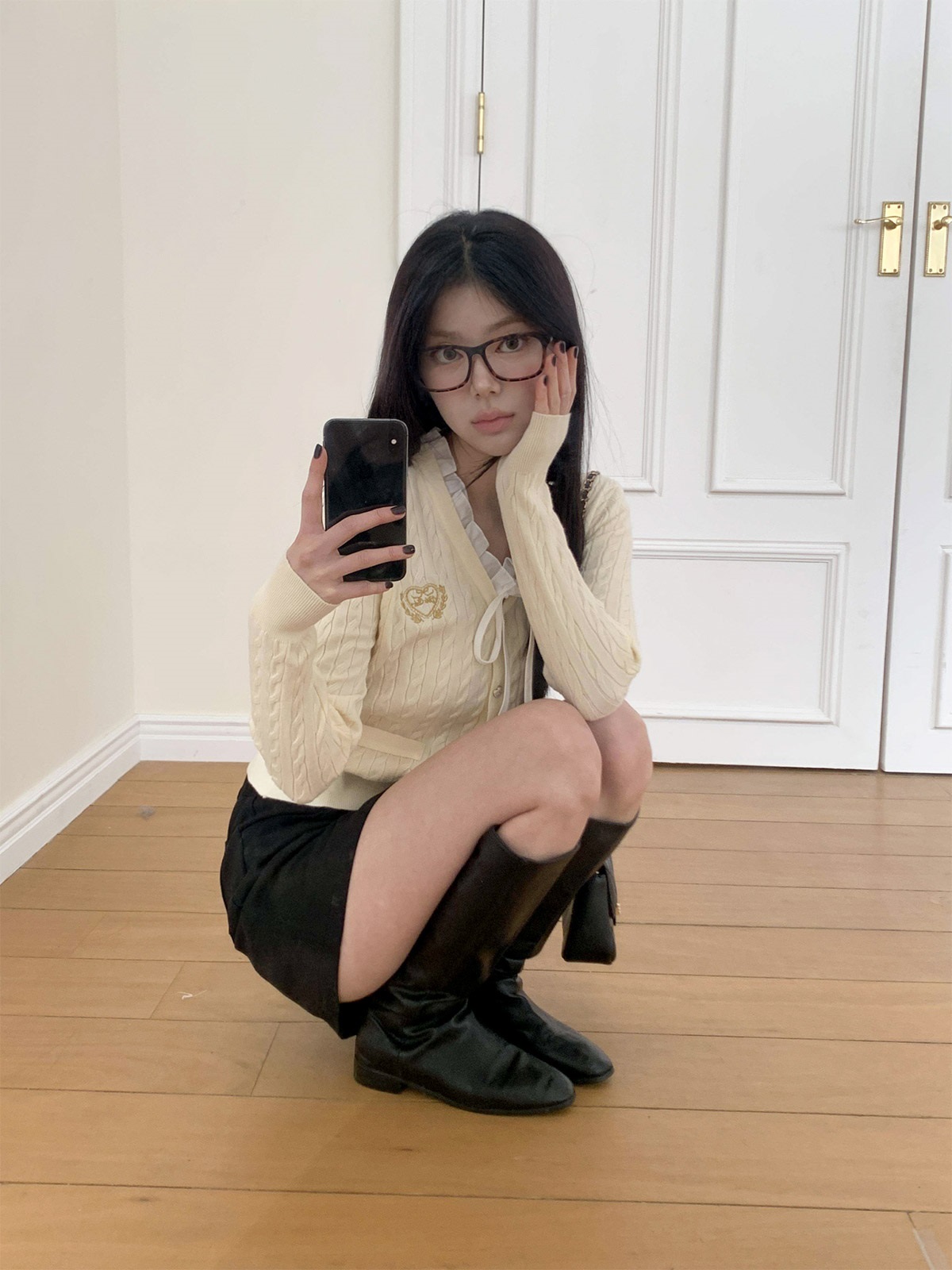 ニットコンビボタンVネックレイヤード風長袖刺繍カーディガン | 詳細画像16