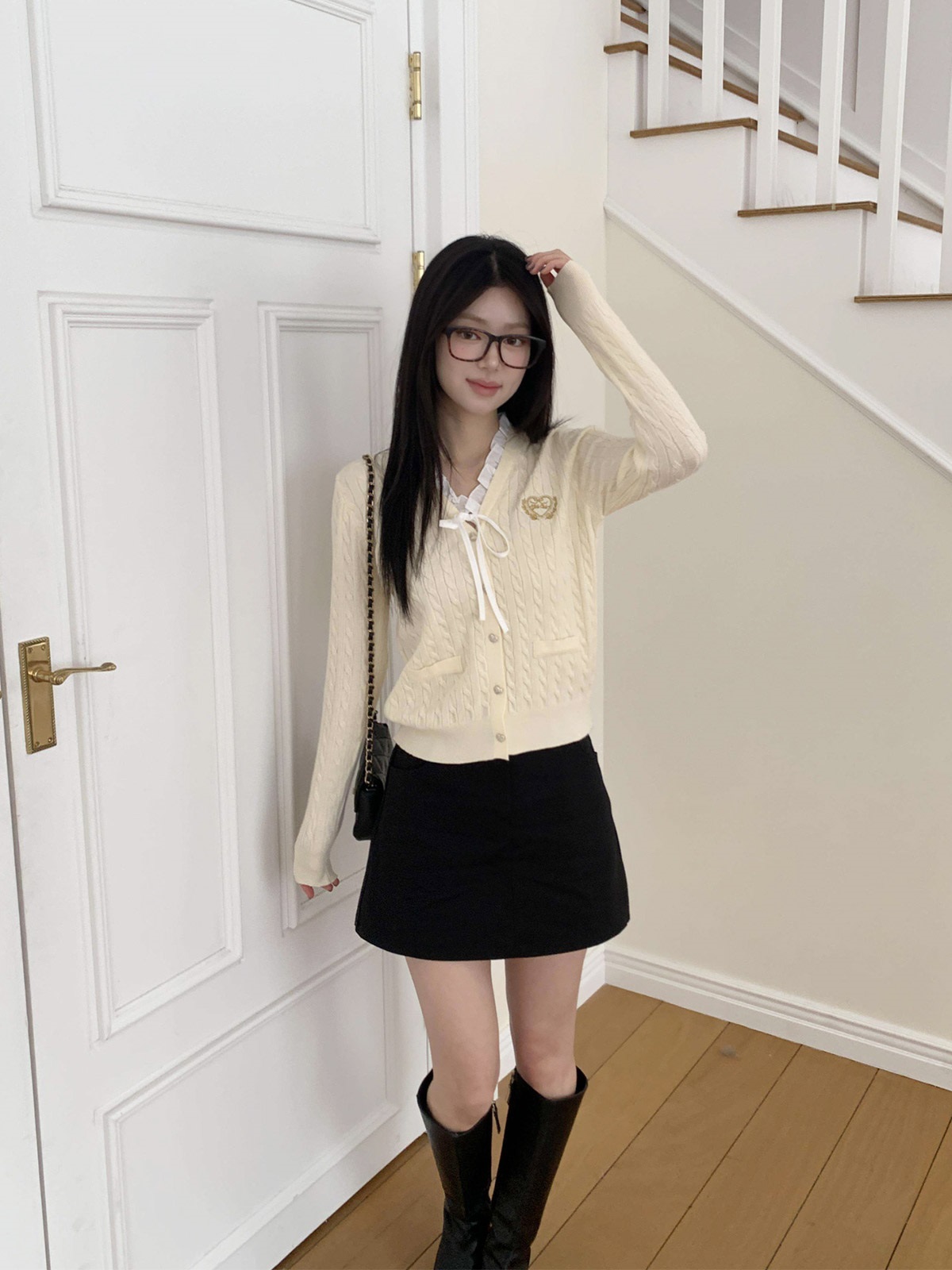 ニットコンビボタンVネックレイヤード風長袖刺繍カーディガン | 詳細画像17