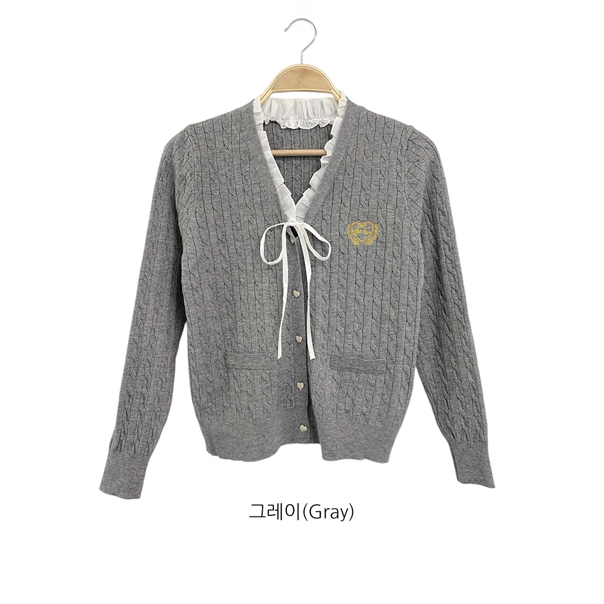 ニットコンビボタンVネックレイヤード風長袖刺繍カーディガン | 詳細画像19